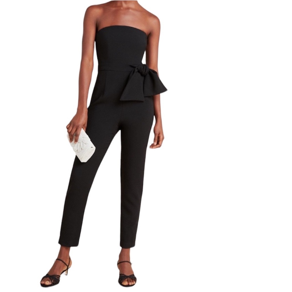 Black Halo Jumpsuit Harbor Strapless Formal Hip Bow Black NWT Women’s Size 0P